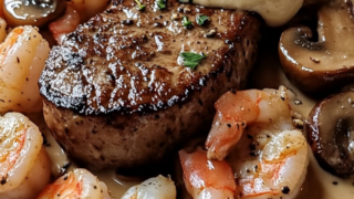 Steak with Creamy Cajun Shrimp Sauce