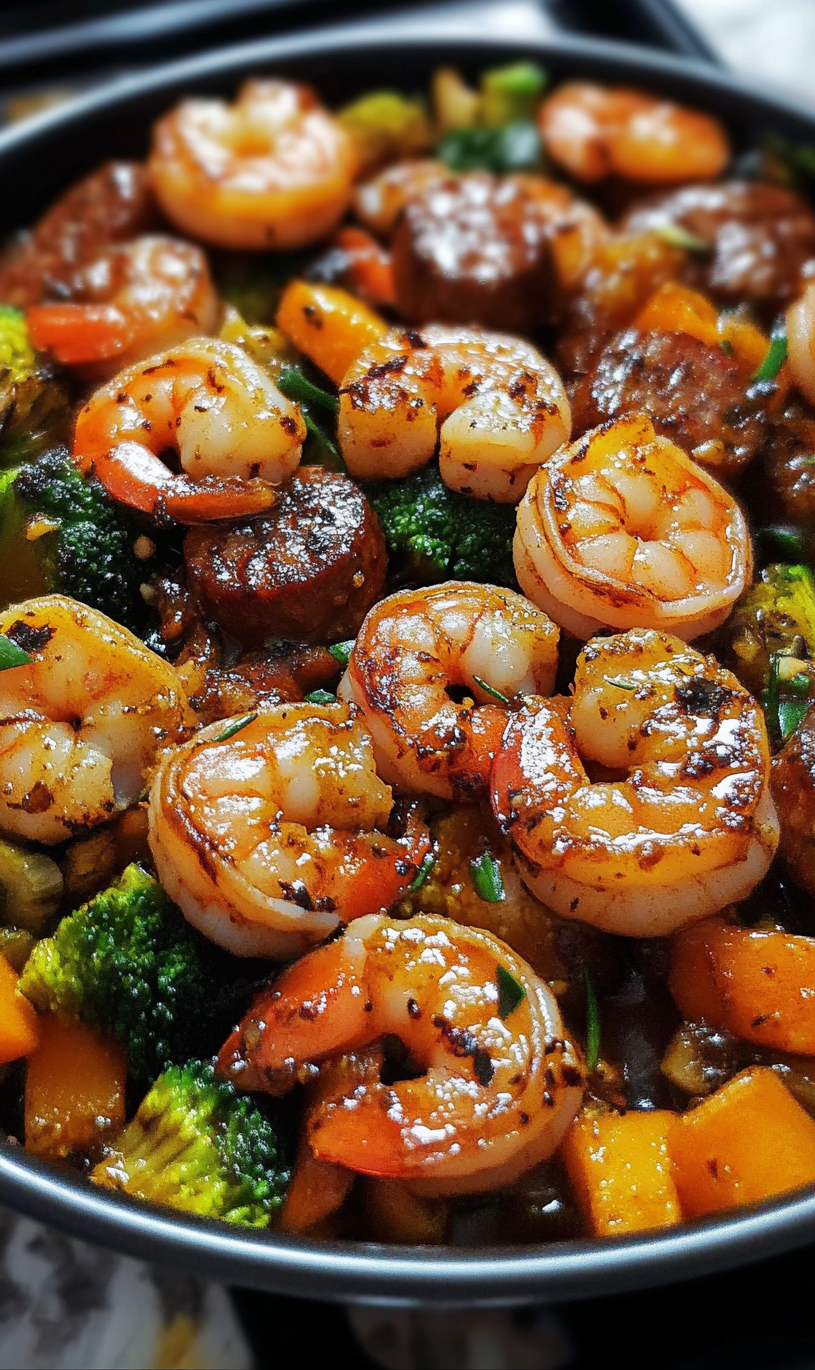 Honey Garlic Shrimp With Sausage and Broccoli