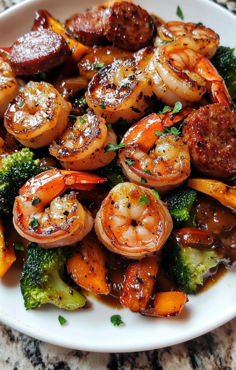 Honey Garlic Shrimp With Sausage and Broccoli